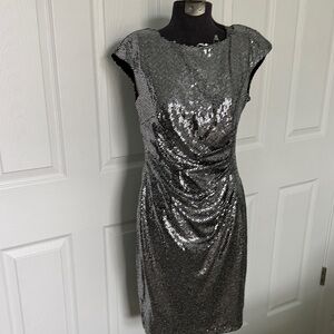 Anne Klein Shimmering Silver Mini Sheath Dress evening Prom✨